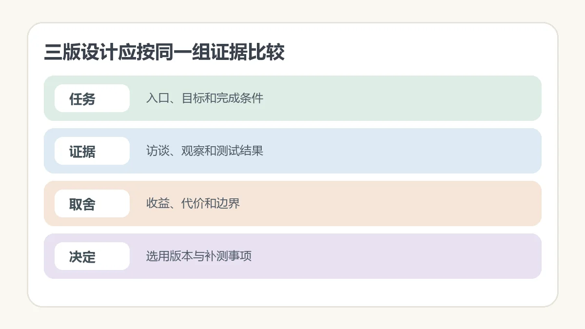 三版设计应按同一组证据比较
