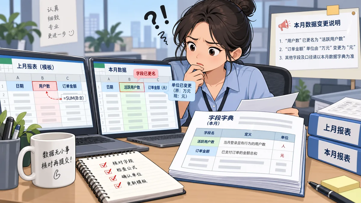 固定月报沿用上月模板，AI能先查出哪些字段和统计口径已经变了？ - 技能提升网